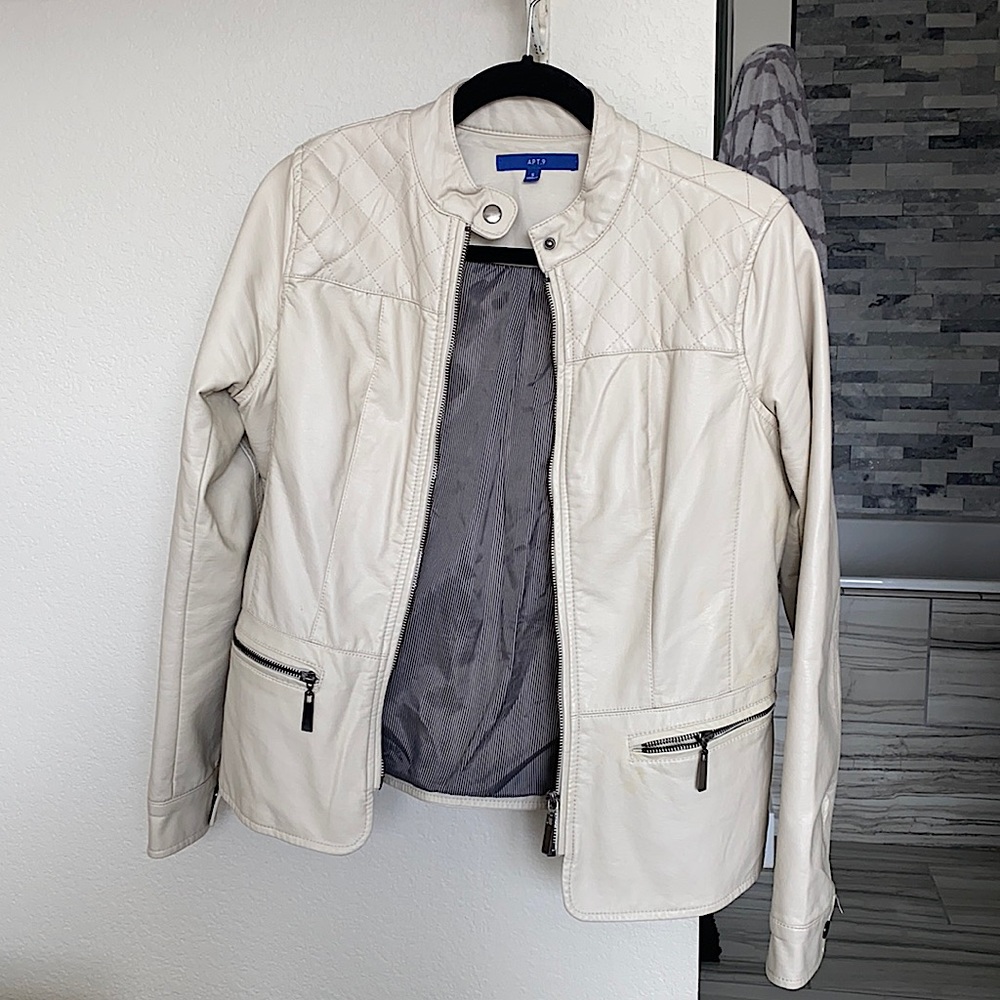 Off white faux leather jacket
